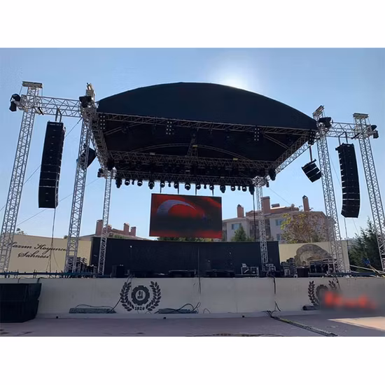 Tragbare Bühne, tragbare Außenausstellung, Konzertveranstaltungen, Hochzeit, Bühnenbeleuchtung, Show-Lautsprecher, Aluminium-Traversen mit gebogenem Dach, LED-Display-Traversen, TÜV SGS CE